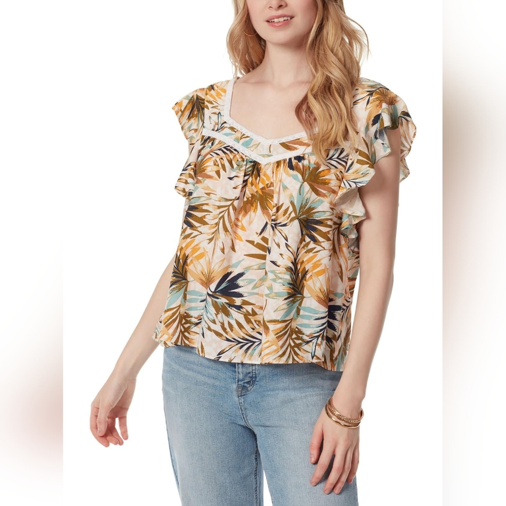 Jessica Simpson Floral Ruffle Palm Sleeve Top - Small
